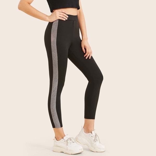 

Contrast Glitter Side Seam Crop Leggings