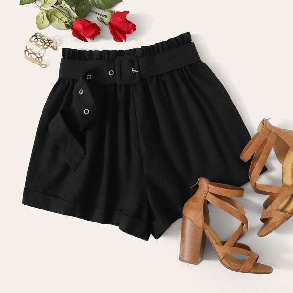 

Paperbag Waist Adjustable Belted Shorts
