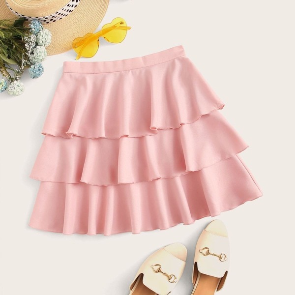 

High Waist Layered Ruffle Hem Skirt