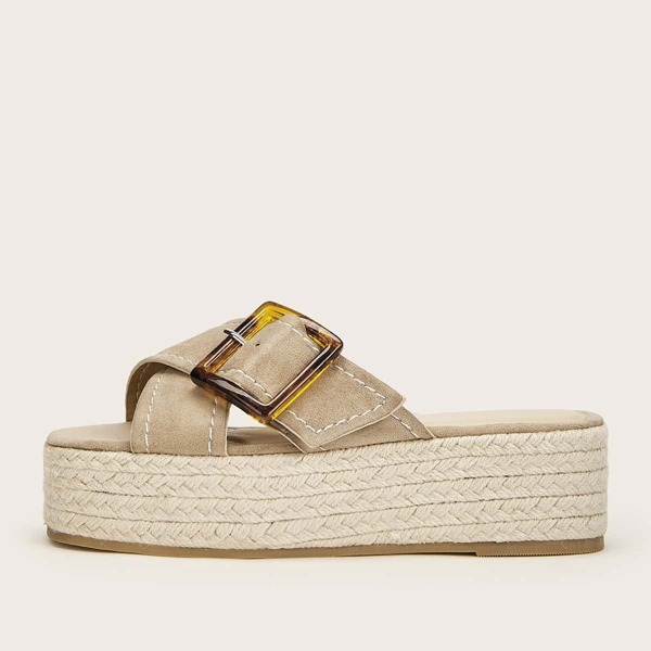 

Buckle Decor Espadrille Wedges, Khaki