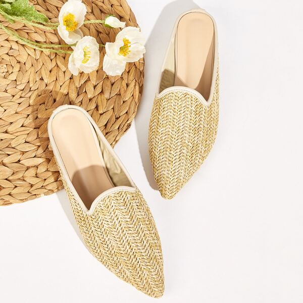 

Point Toe Woven Flat Mules