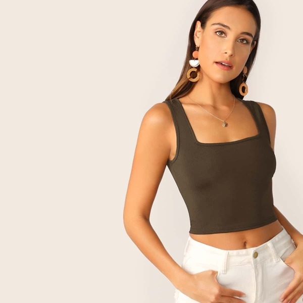 

Solid Form Fitting Crop Tank Top, Brown
