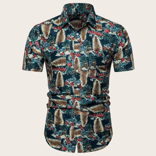 

Men Tropical Print Hawaiian Shirt