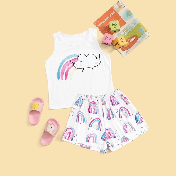 

Girls Rainbow Print Pajama Set