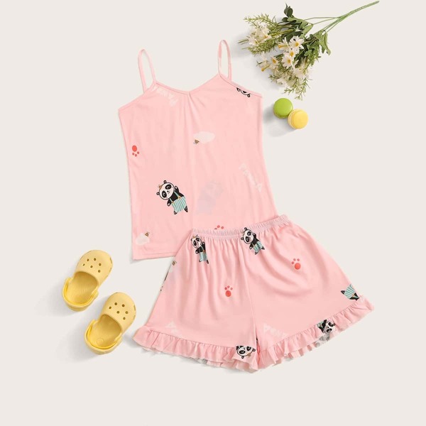 

Girls Panda Print Cami PJ Set