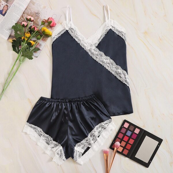 

Lace Trim Satin Cami With Shorts