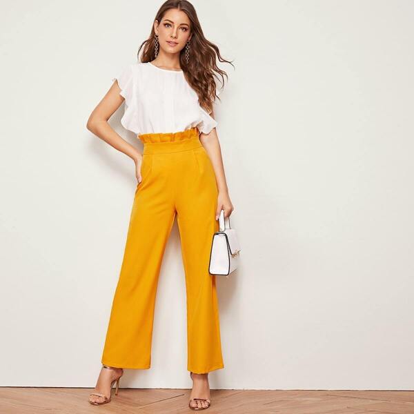 

Keyhole Back Ruffle Sleeve Top & Paperbag Waist Pants Set