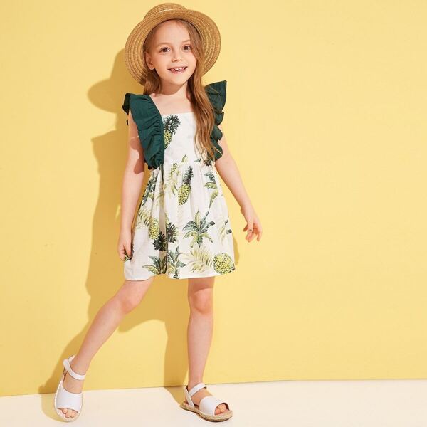 

Toddler Girls Tropical Print Ruffle Armhole Dress