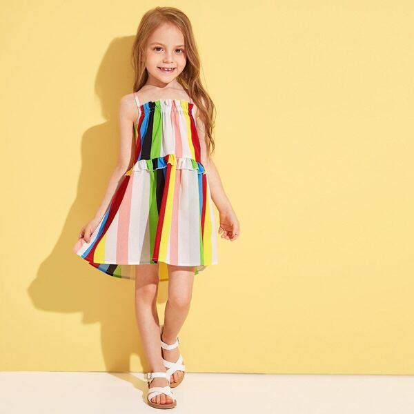 

Toddler Girls Colorful Striped Frill Trim Slip Dress