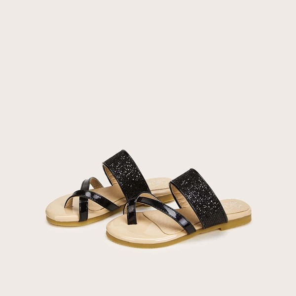

Toddler Girls Toe Ring Glitter Sliders, Black