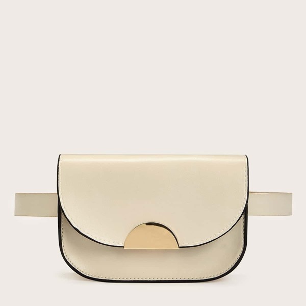 

Buckle Detail Flap Design Fanny Pack, Beige
