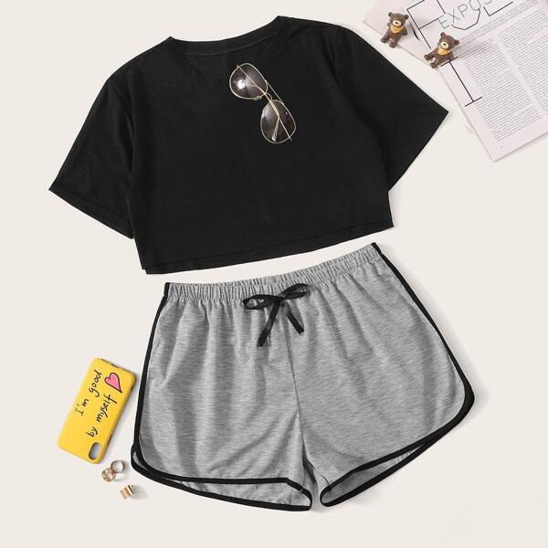 

Crop Top With Contrast Binding Shorts PJ Set