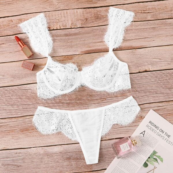 

Eyelash Lace Underwire Lingerie Set