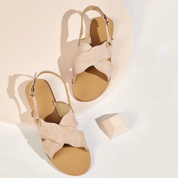 

Scalloped Trim Cross Strap Slingback Sandals, Pink