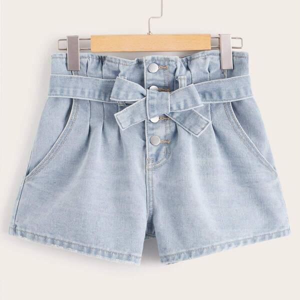 

Button Fly Belted Denim Shorts