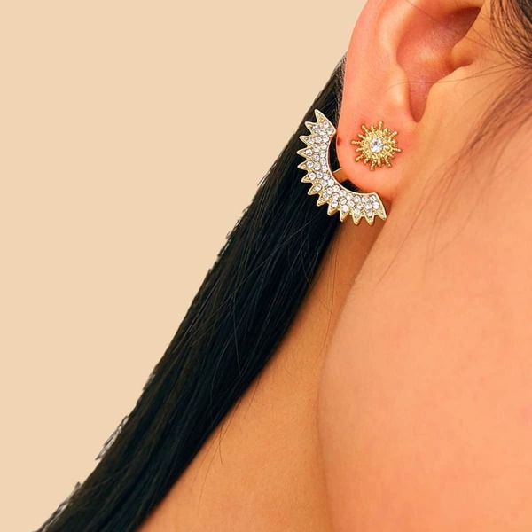 

Rhinestone Engraved Fan Ear Jacket 1pair