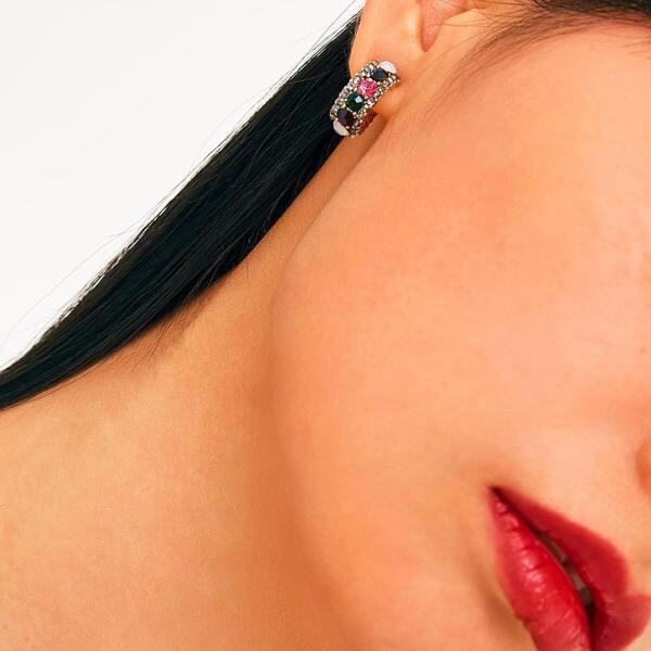 

Gemstone Engraved Half Hoop Earrings 1pair
