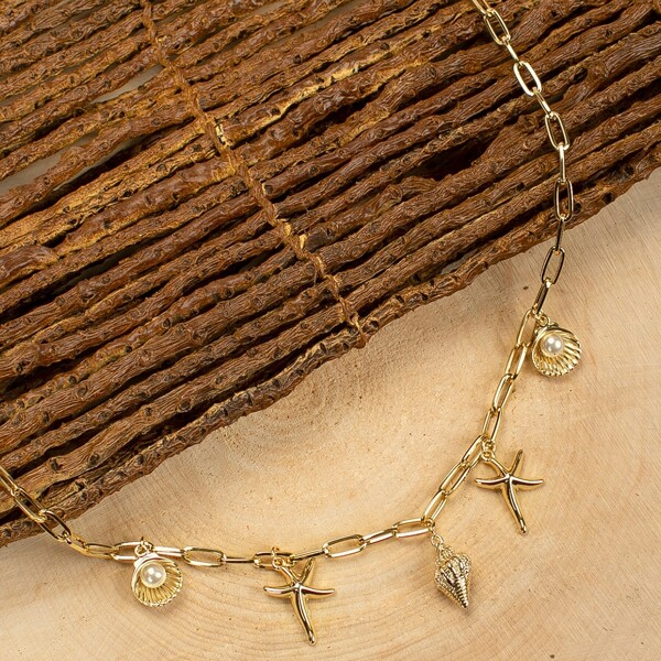 

Seashell Beach Theme Charm Chain Necklace, Gold