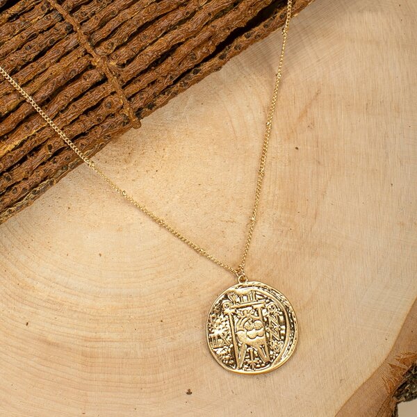 

Double Chain Large Coin Pendant Necklace