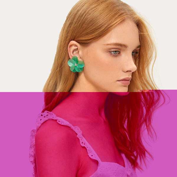 

Rhinestone Decor Flower Stud Earrings 1pair