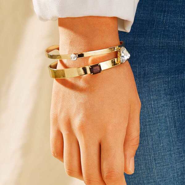 

Heart Shaped Gemstone Decor Bracelet 1pc