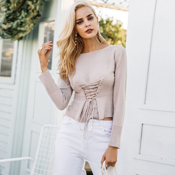 

Simplee Lace Up Detail Peplum Knit Top
