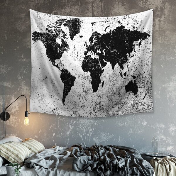 

World Map Print Velvet Tapestry