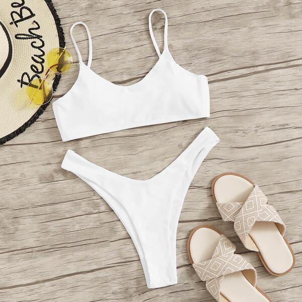 

Spaghetti Strap Top With High Cut Bikini Set