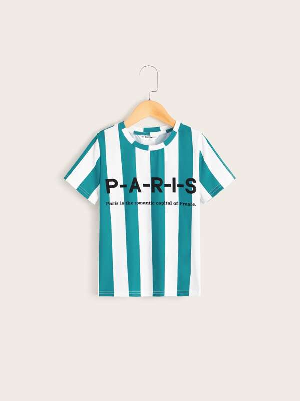

Boys Slogan Print Striped Top, Green