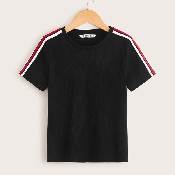 

Girls Contrast Striped Shoulder Top