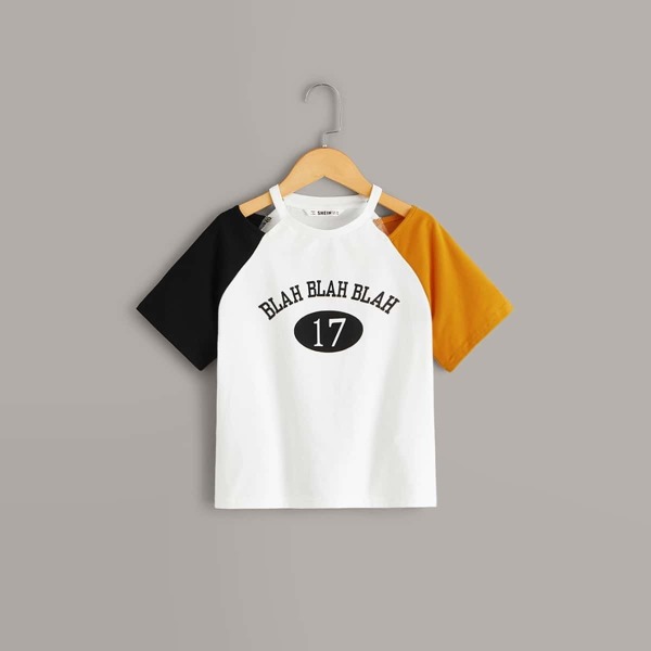 

Girls Mixed Print Cut-out Neck Top