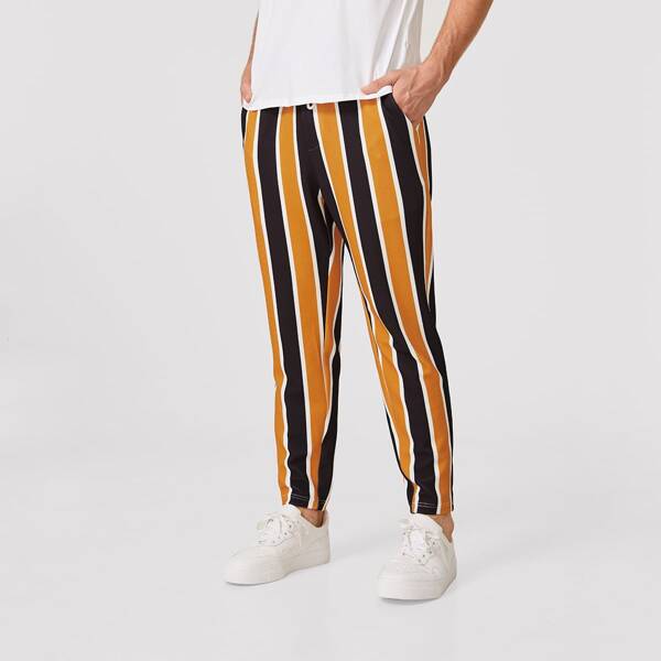 

Men Pocketed Patched Colorful Striped Pants