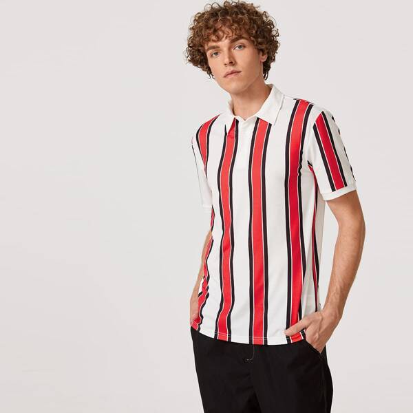 

Men Half Placket Striped Polo Top