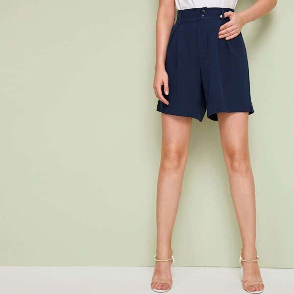 

High Waist Button Fly Pleated Shorts