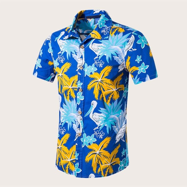 

Men Random Leaf Print Hawaiian Shirt