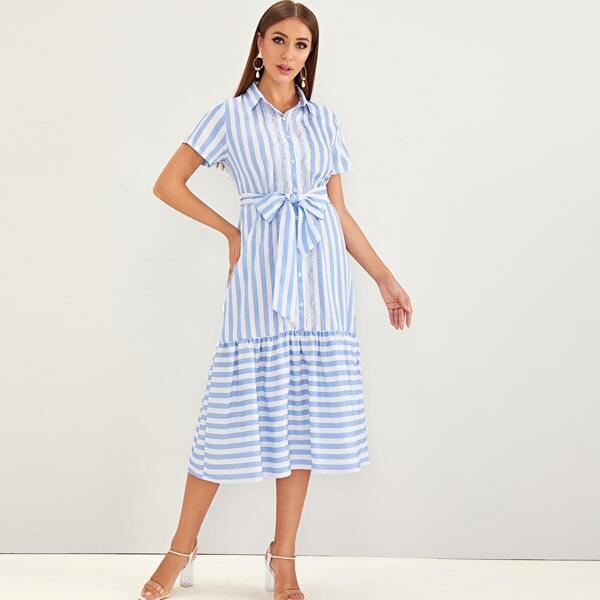 

Striped Ruffle Hem Shirt Dress