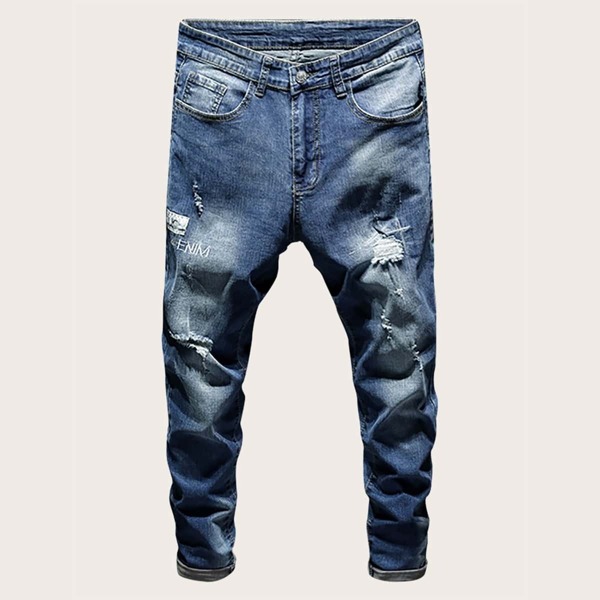 

Men Button Waist Ripped Washed Jeans