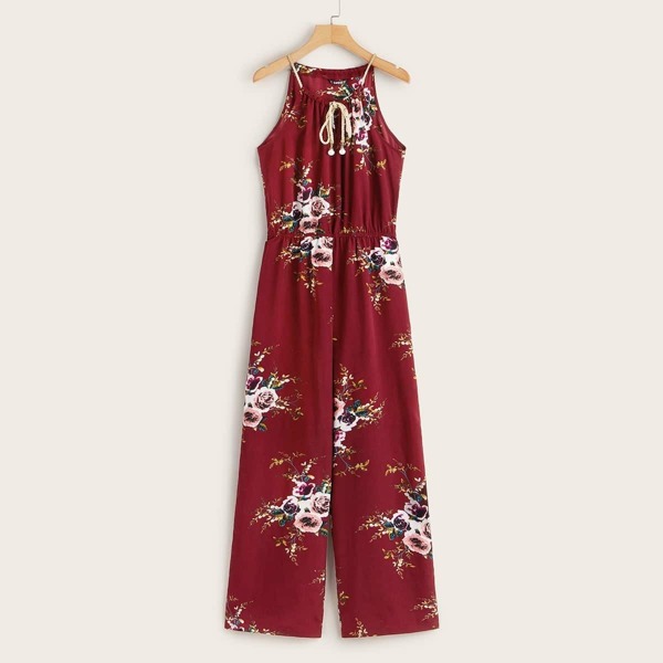 

Floral Print Wide Leg Halter Jumpsuit