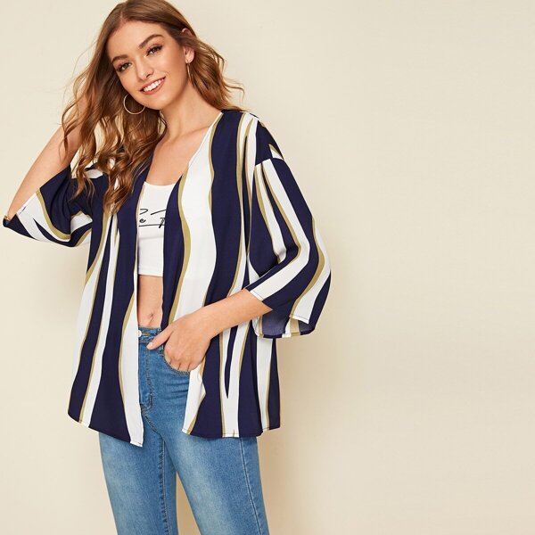 

Drop Shoulder Color-block Kimono