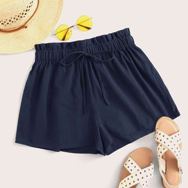 

Paperbag Waist Knot Front Shorts, Navy