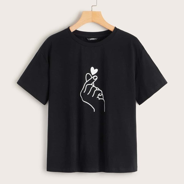 

Short Sleeve Gesture Print Top, Black