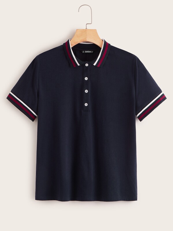 

Striped Side Polo Shirt, Navy