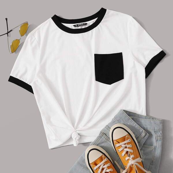 

Patch Pocket Ringer Top, White