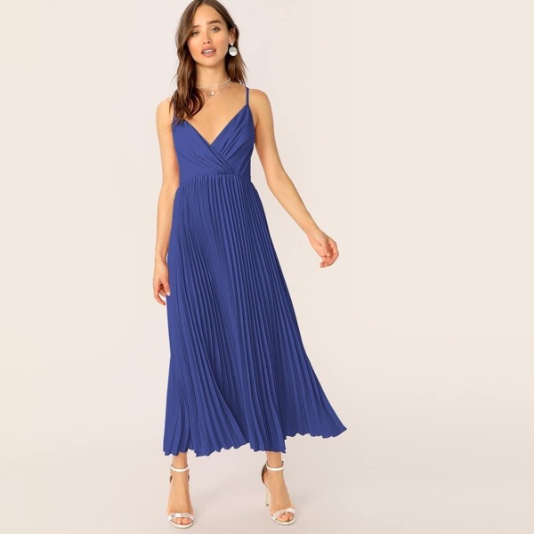 

Wrap Front Pleated Cami Dress, Blue