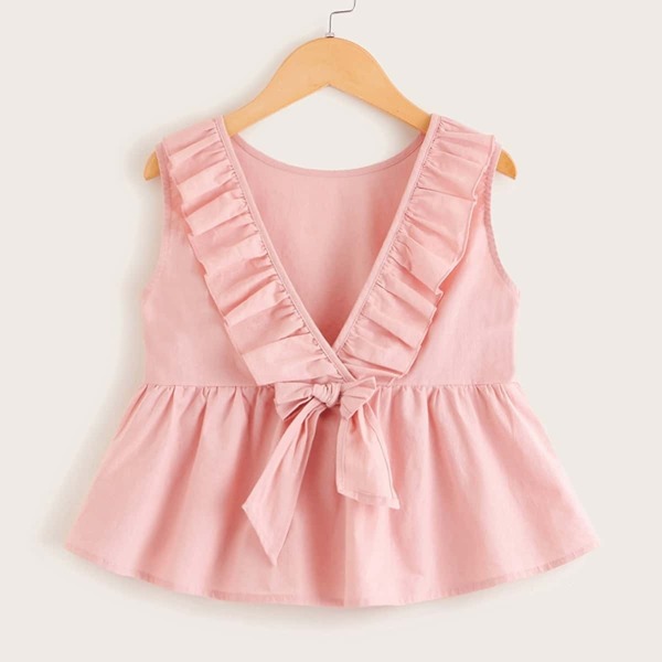 

Girls Ruffle Trim Tie Front Peplum Top