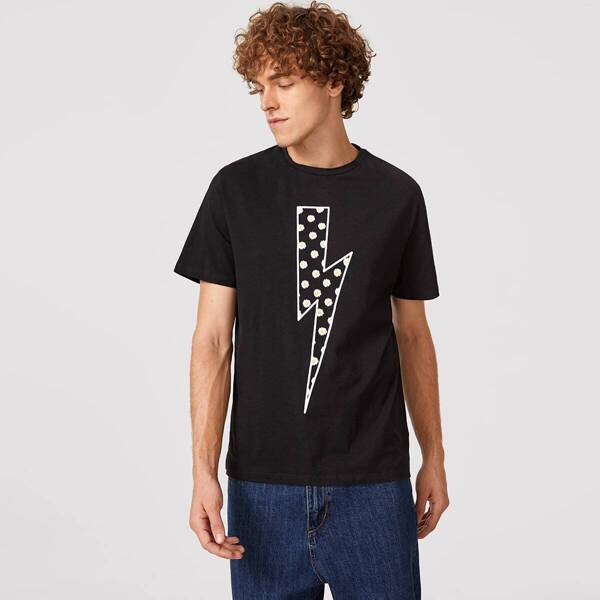 

Men Daisy Floral and Lightning Print Tee