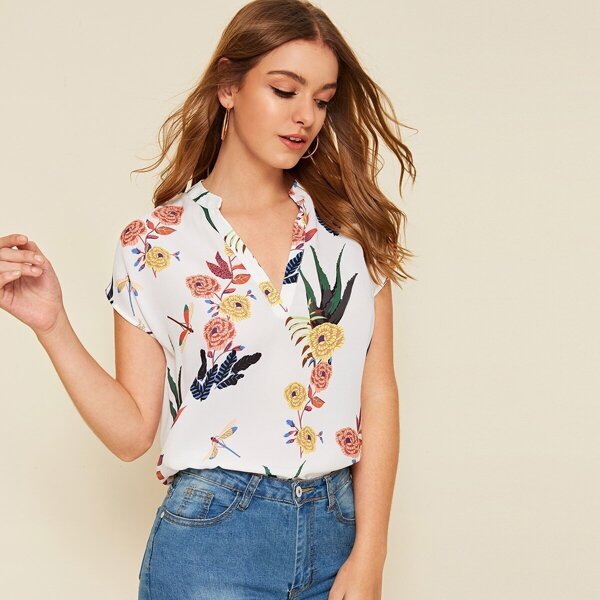 

Plant & Animal Print High Low Hem Top, Multicolor