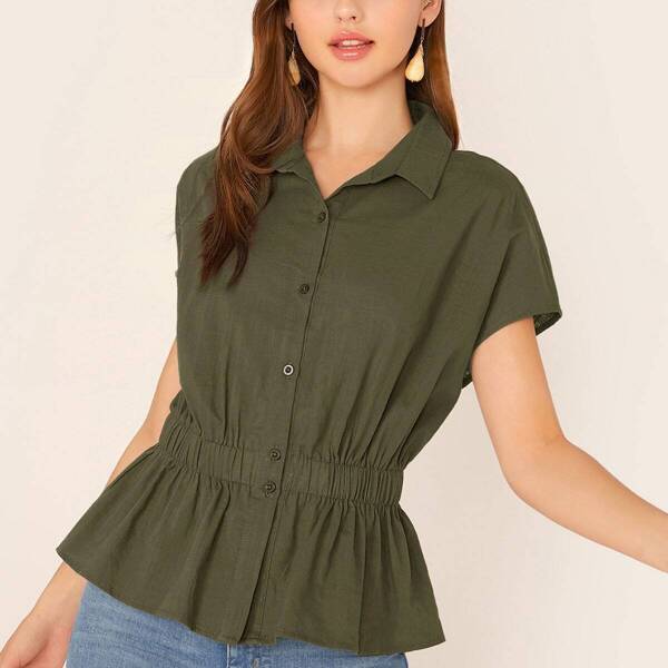 

Solid Short Sleeve Peplum Shirt