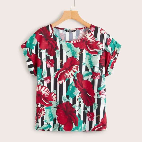 

Floral and Striped Print Top