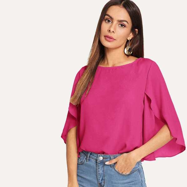 

Solid Split Sleeve Top, Pink bright